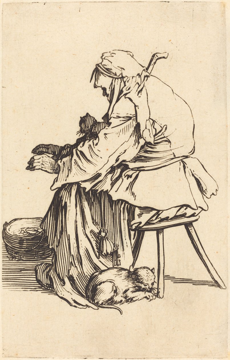 Gammal kvinna med katter, ca. 1622. av Jacques Callot
