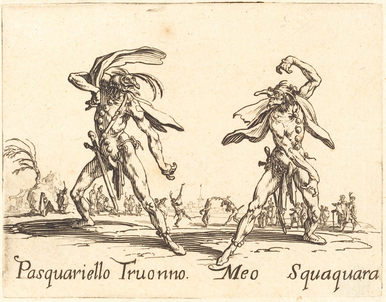 Pasquariello Truonno och Meo Squaquara av Jacques Callot