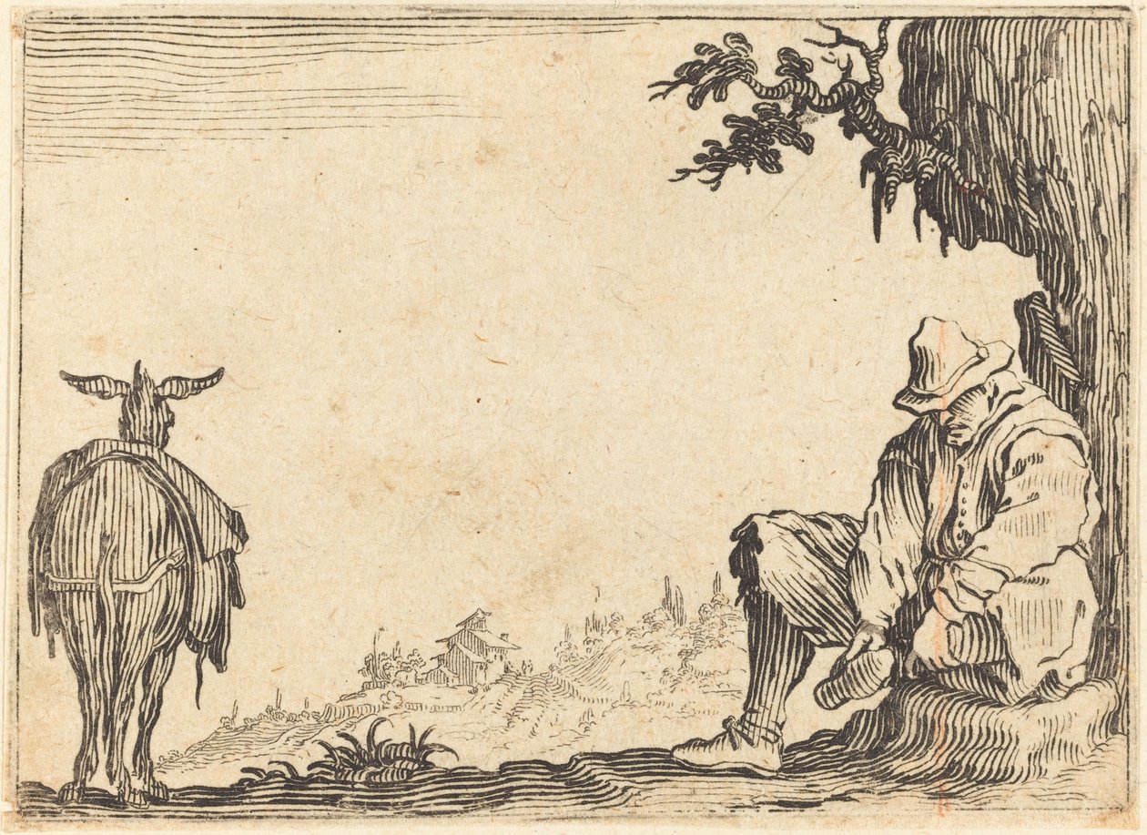 Bonde som tar bort sin sko av Jacques Callot