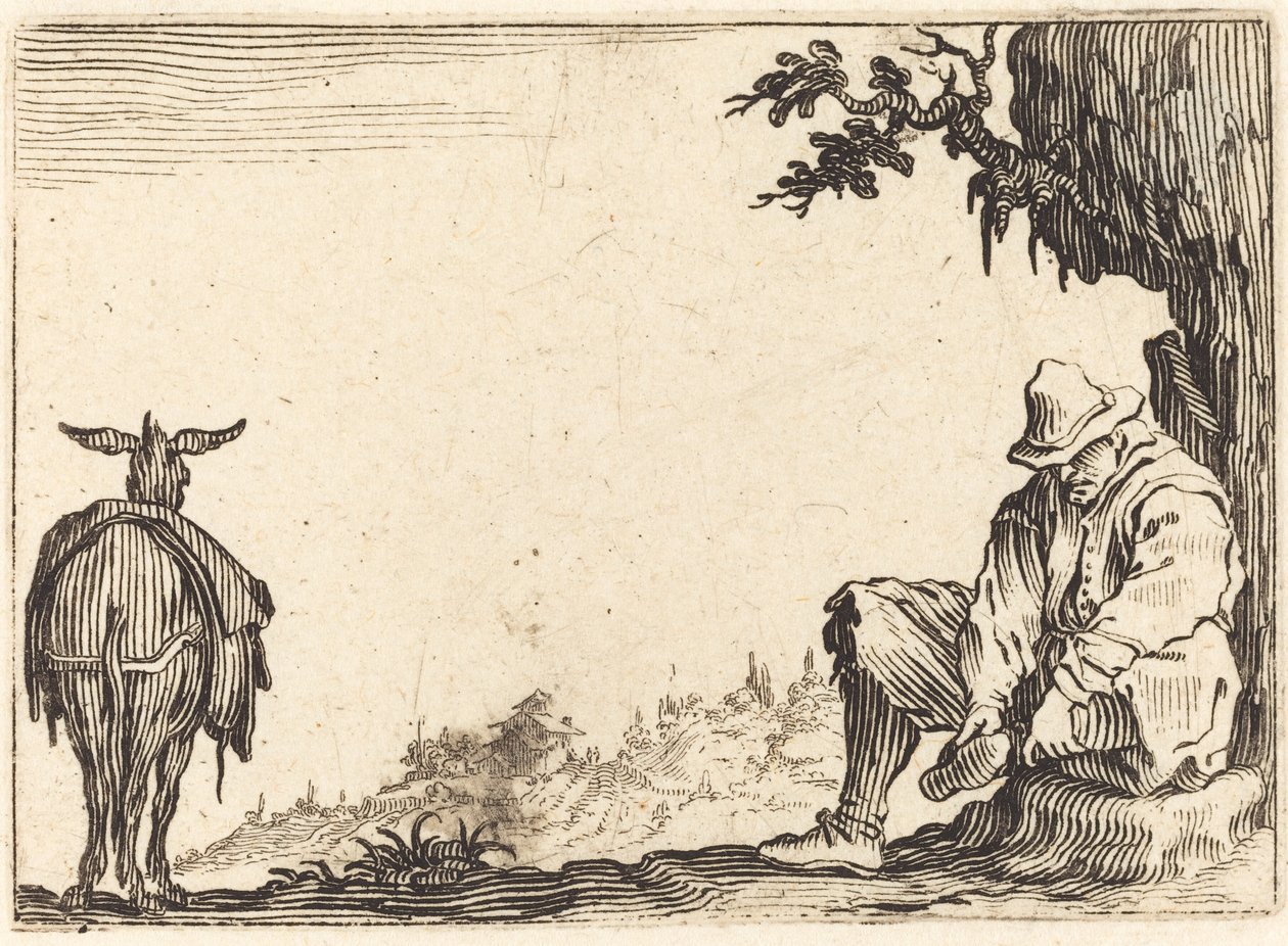 Bonde som tar bort sin sko av Jacques Callot
