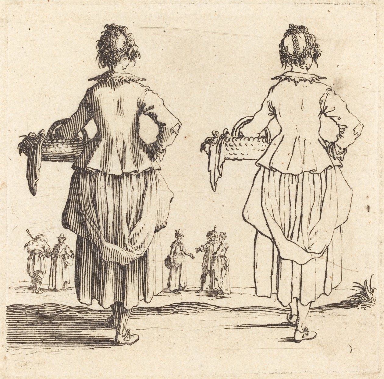 Bondekvinna med korg, sedd bakifrån av Jacques Callot