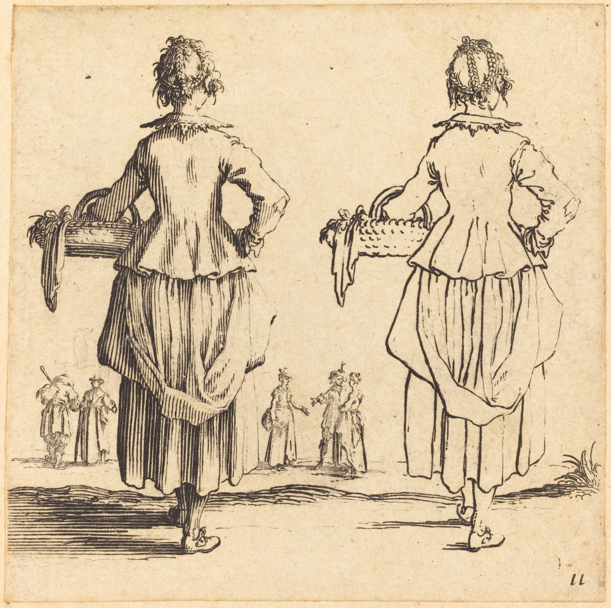 Bondekvinna med korg, sedd bakifrån av Jacques Callot