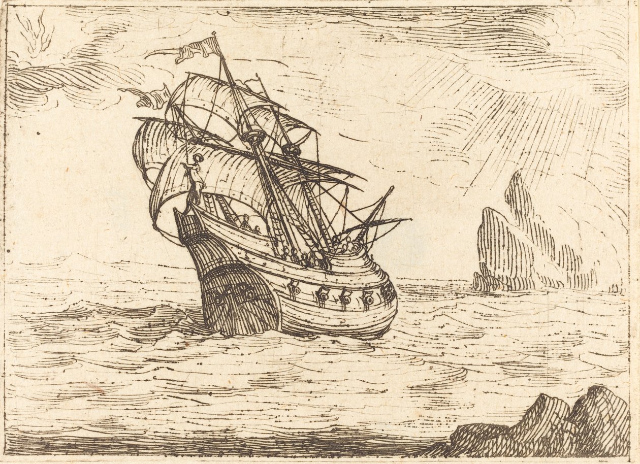 Fartyg som navigerar nära stenar av Jacques Callot