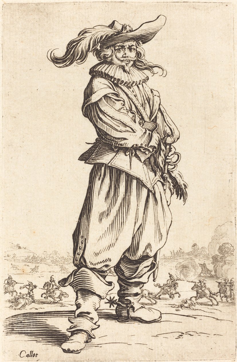 Soldat med fjäderhatt, ca. 16201623. av Jacques Callot