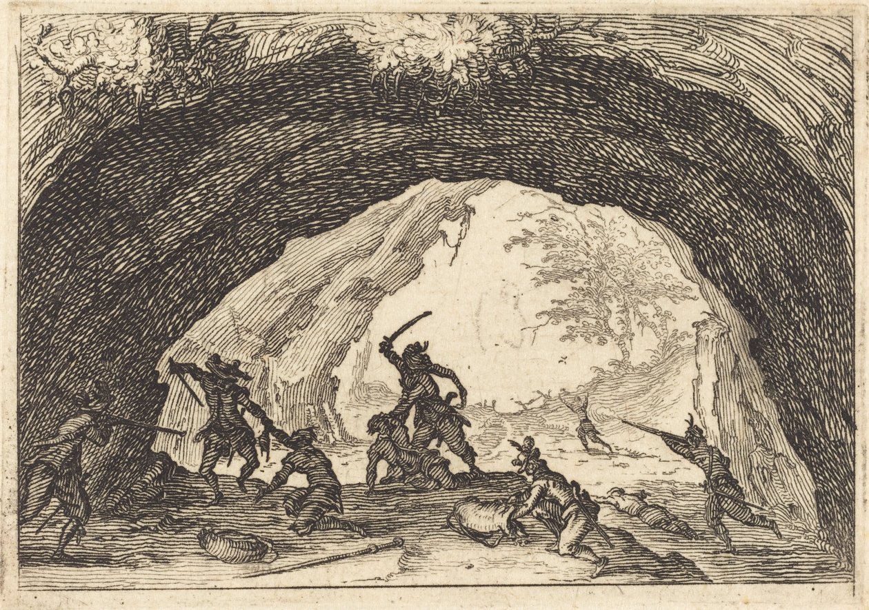 Soldater som attackerar rövare, c. 1617. av Jacques Callot