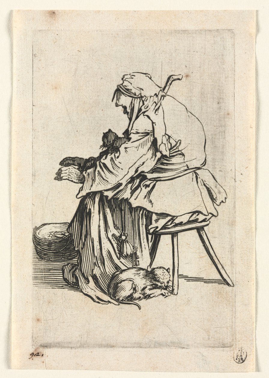 Tiggarna: Gammal kvinna och katter av Jacques Callot