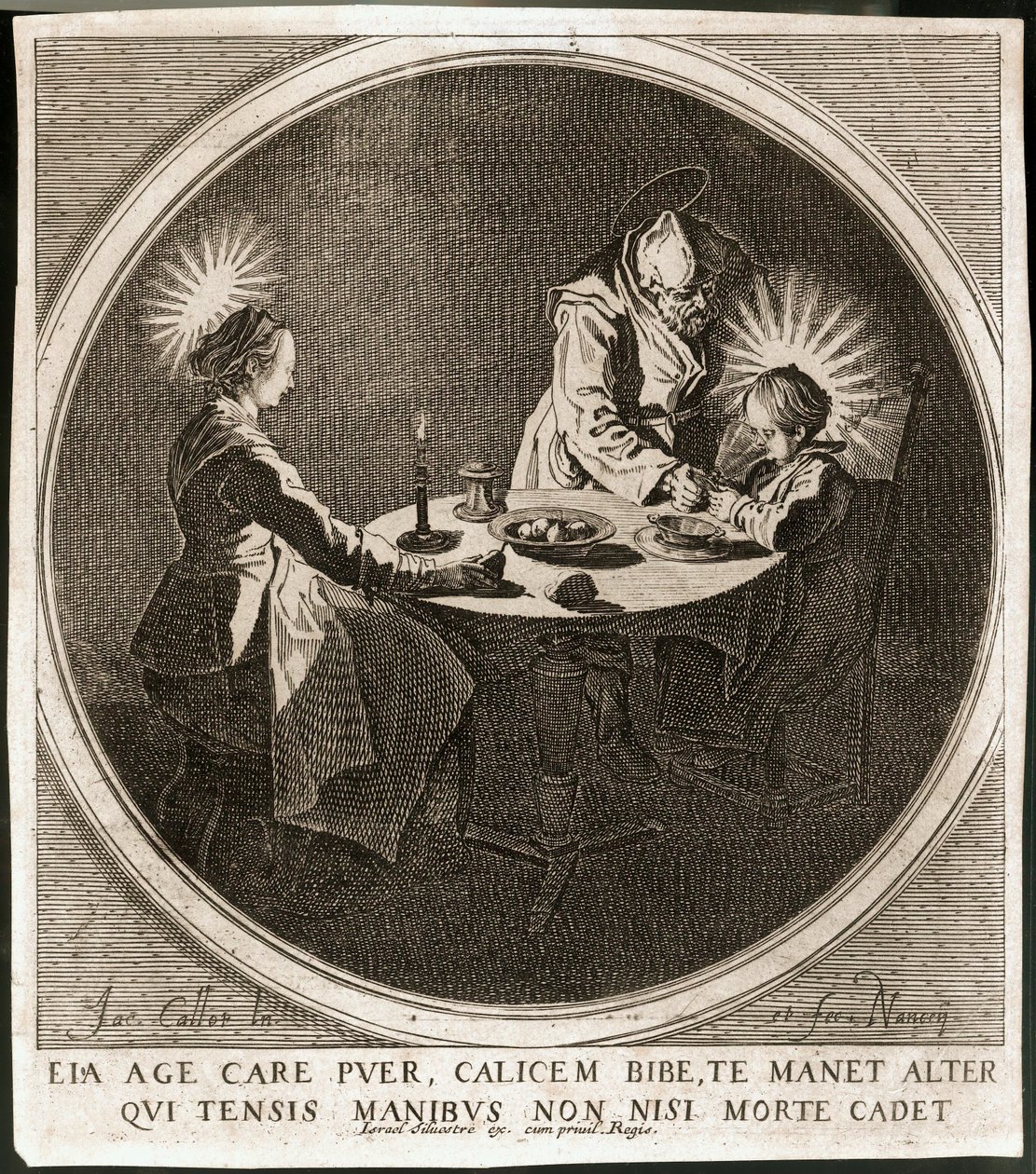 Den heliga familjen till bords ... (gravyr) av Jacques Callot