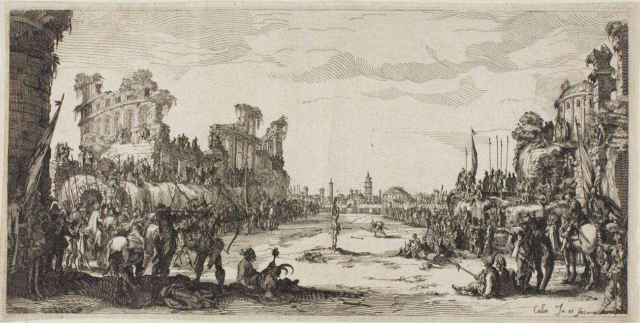 Pilarnas prövning (Saint Sebastian) av Jacques Callot