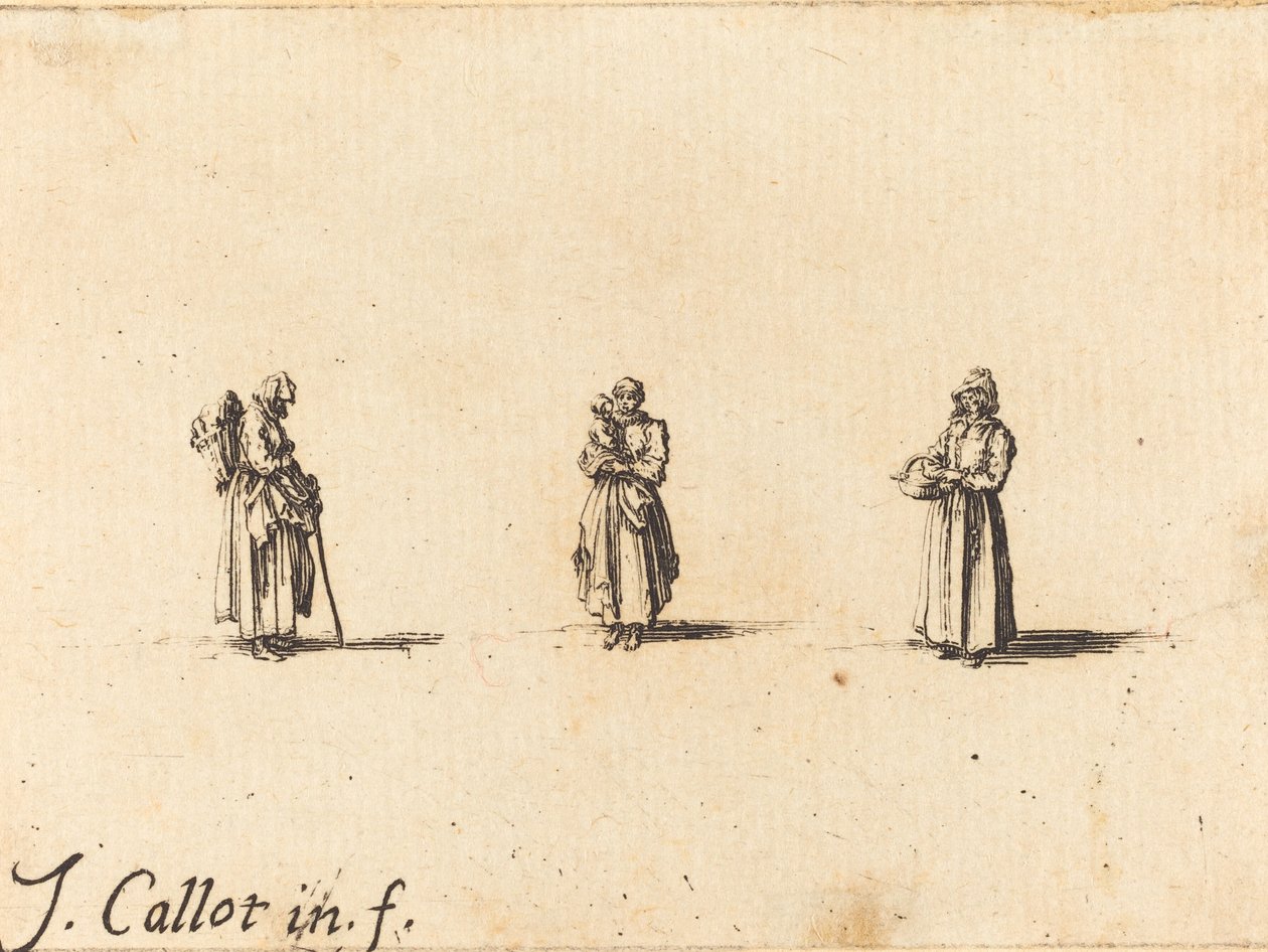 Tre kvinnor, en håller ett barn av Jacques Callot