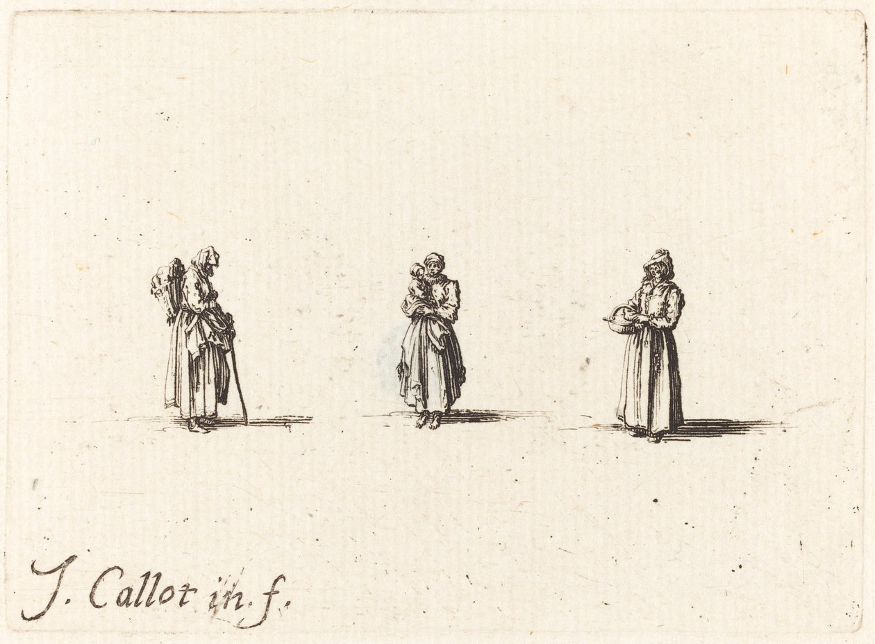 Tre kvinnor, en håller ett barn av Jacques Callot