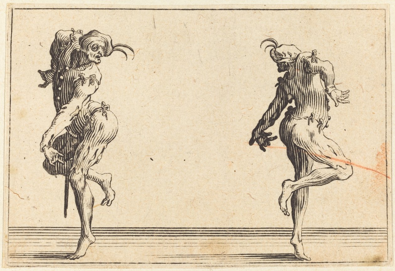 Två Pantaloons som dansar av Jacques Callot