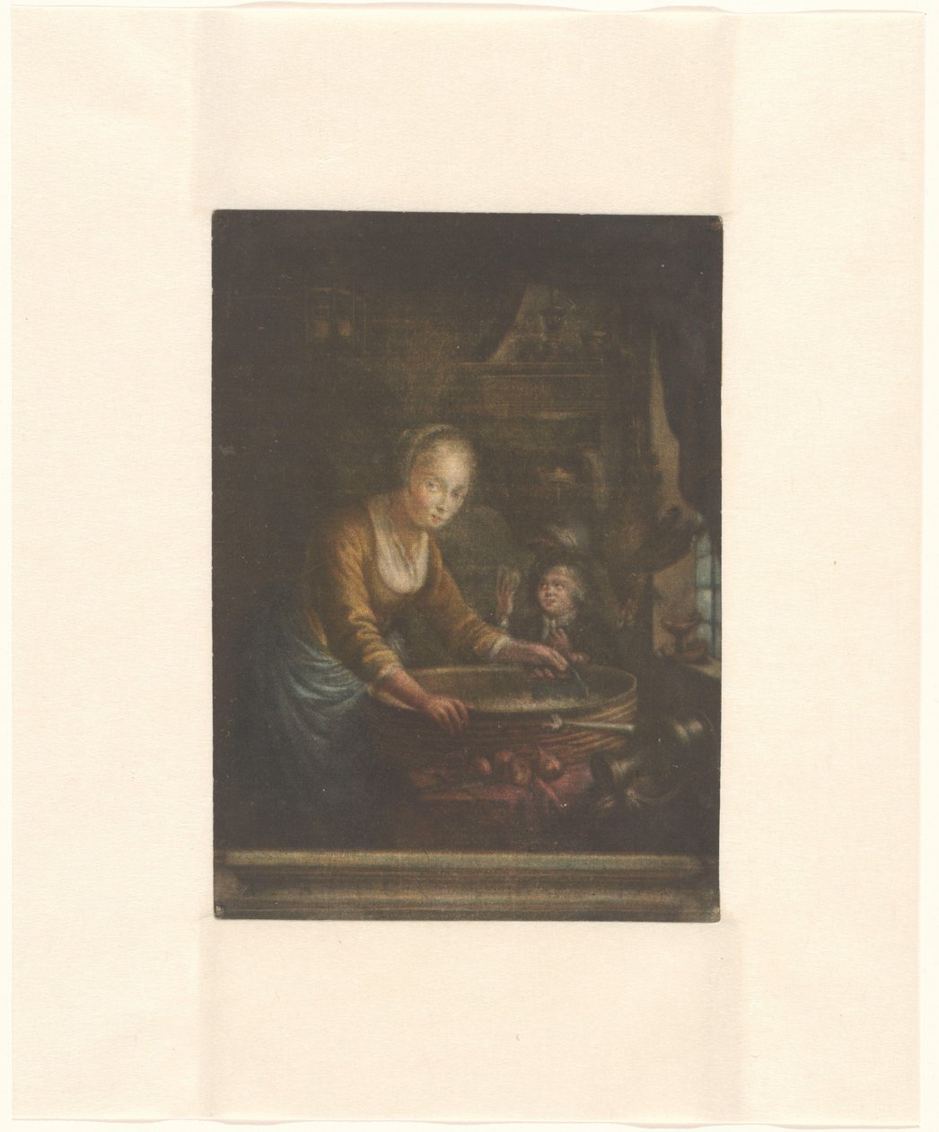 Ung kvinna som hackar lök av Jacques Fabien Gautier Dagoty (attributed to)