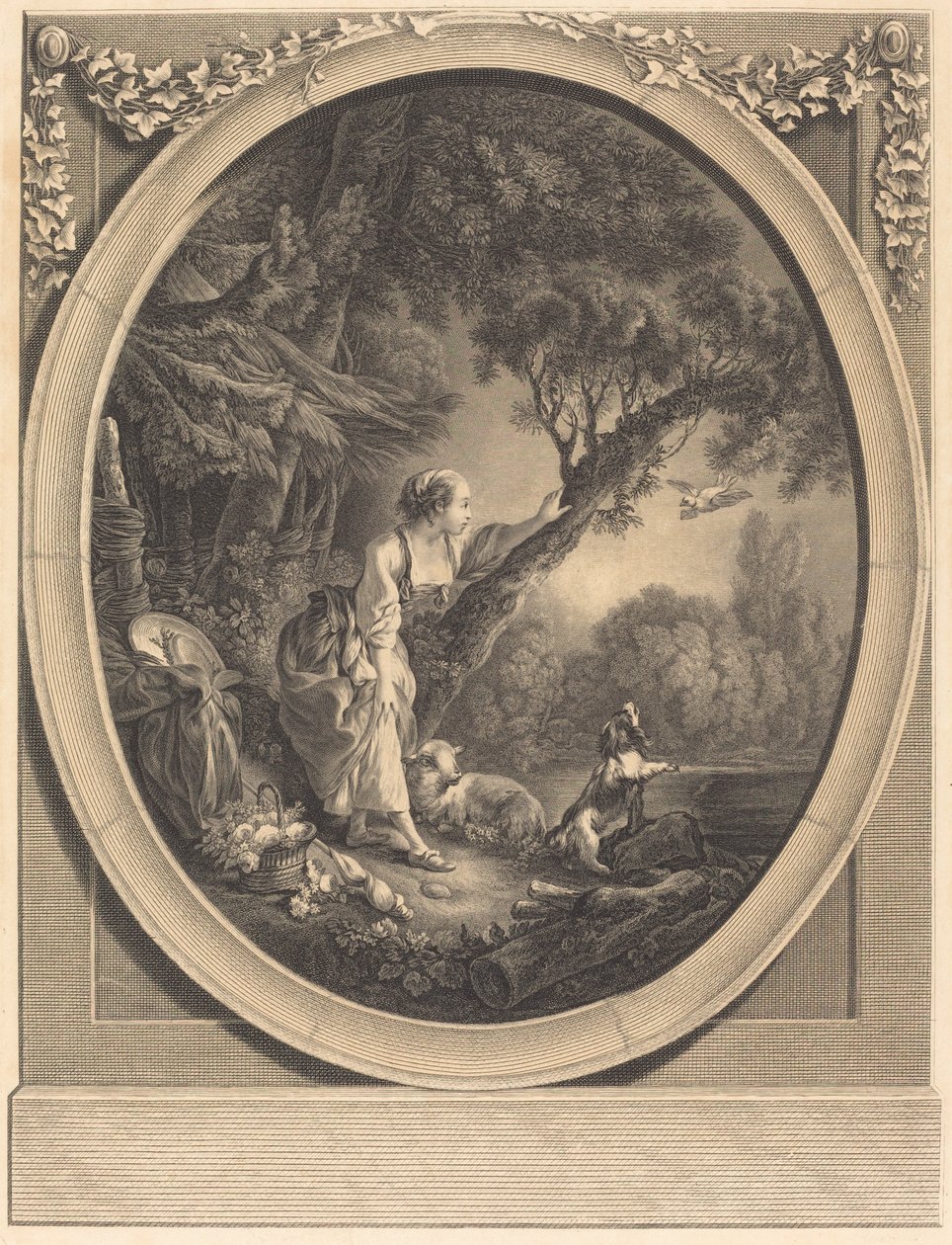 Kurirens ankomst av Jacques Firmin Beauvarlet after François Boucher