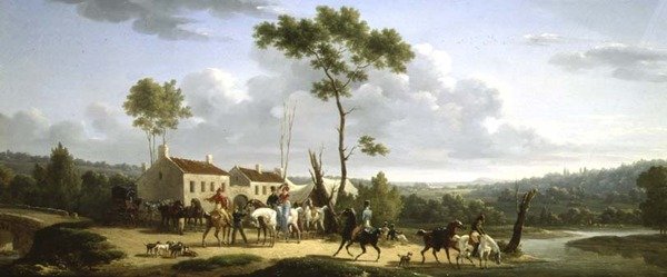 Landskap med figurer av Jacques Francois Joseph Swebach