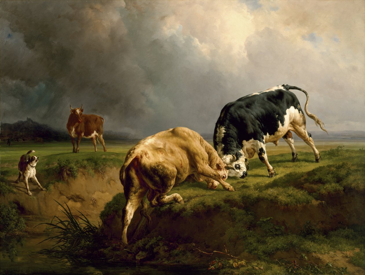 Ett tjurfäktning, 1855 av Jacques Raymond Brascassat