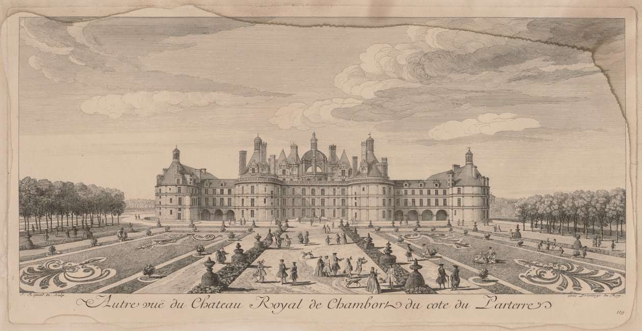 Chateau Chambord från trädgårdarna av Jacques Rigaud