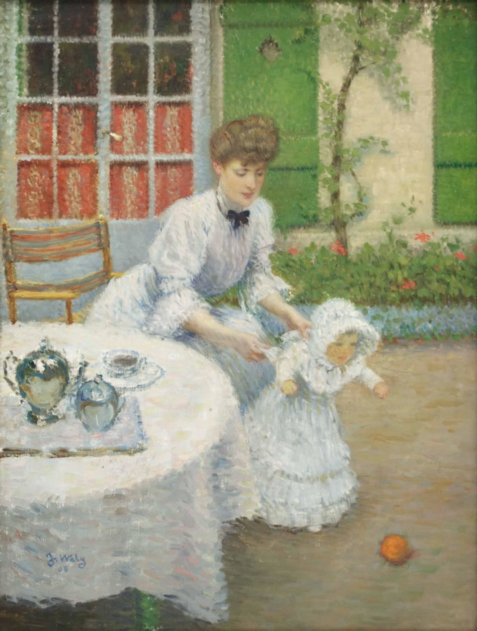 Jacques Wely Moder med en bollspelande flicka 1906 av Jacques Wely