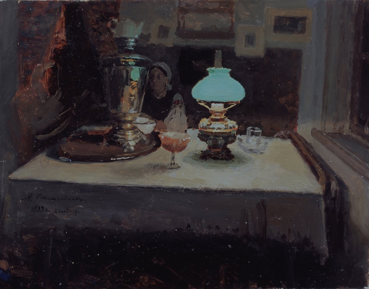 På samovaren, 1899 av Jakov Jakovlevich Kalinichenko