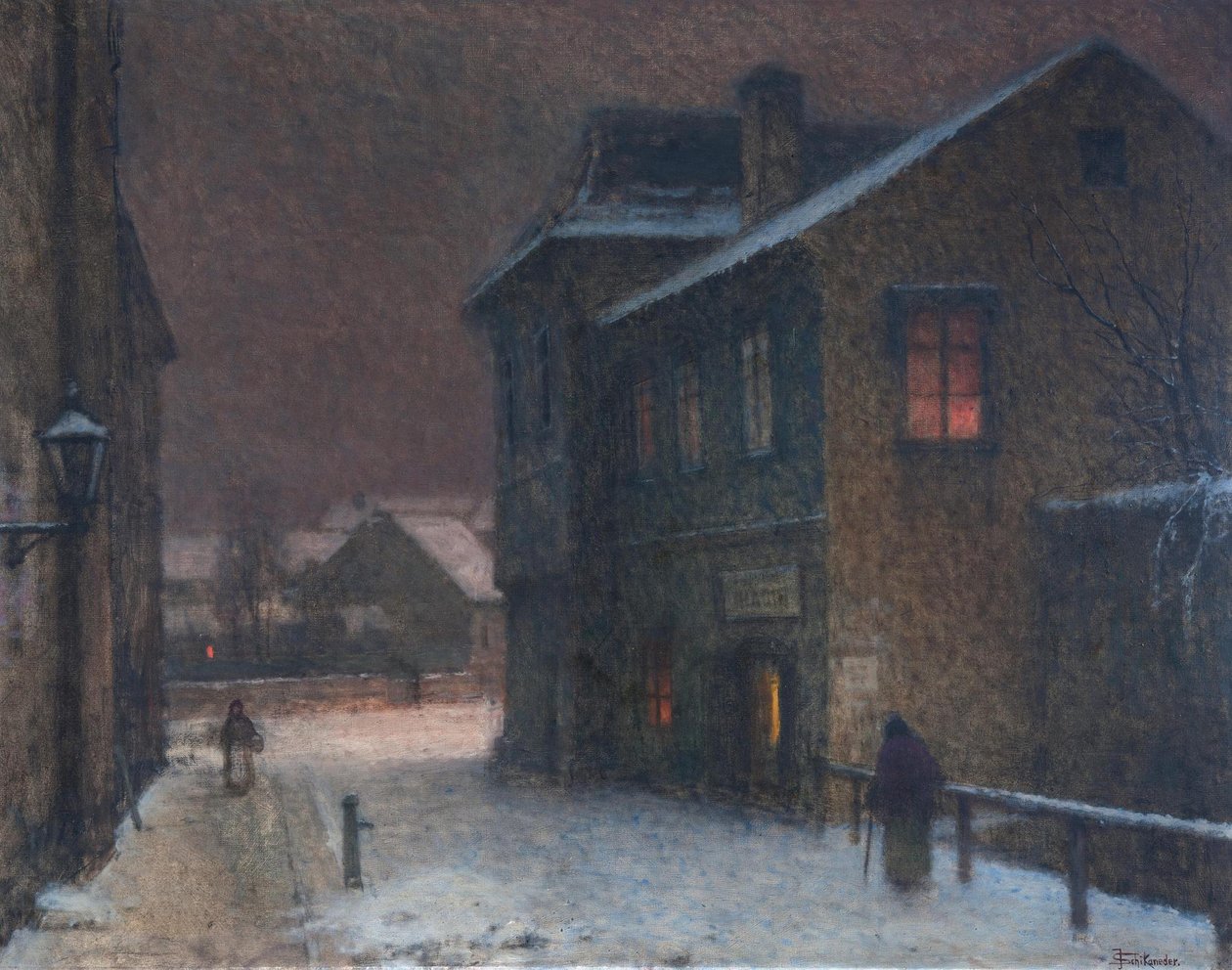 Gata i snö, 1907-1909 av Jakub Schikaneder