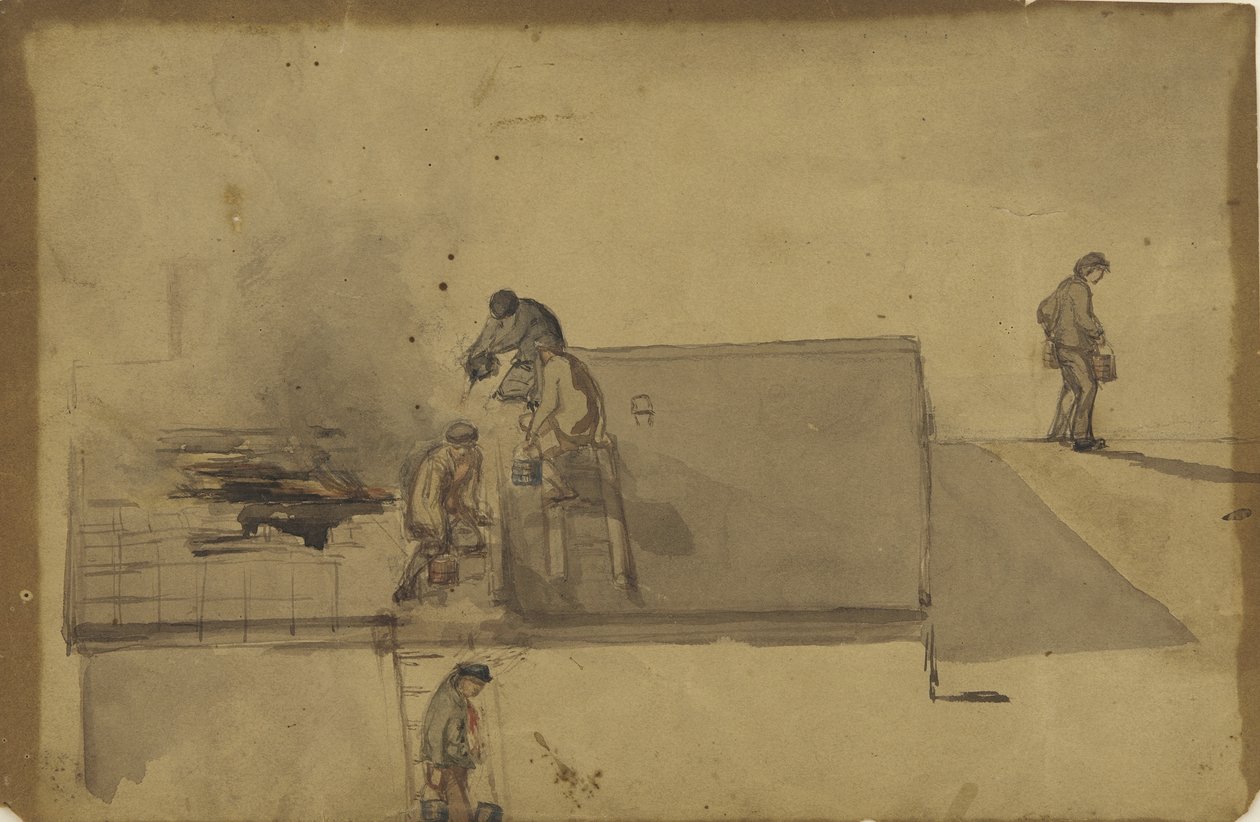 A Fire at Pomfret, c.1858 (wc på brunt papper) av James Abbott McNeill Whistler