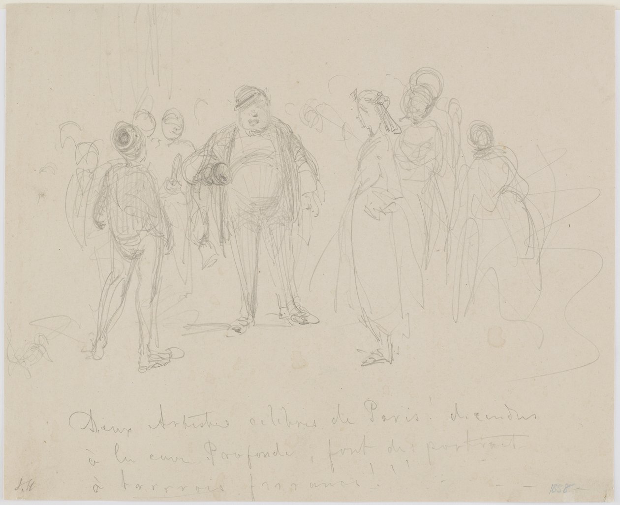 Two Famous Artists of Paris, 1858 (penna på beige papper) av James Abbott McNeill Whistler