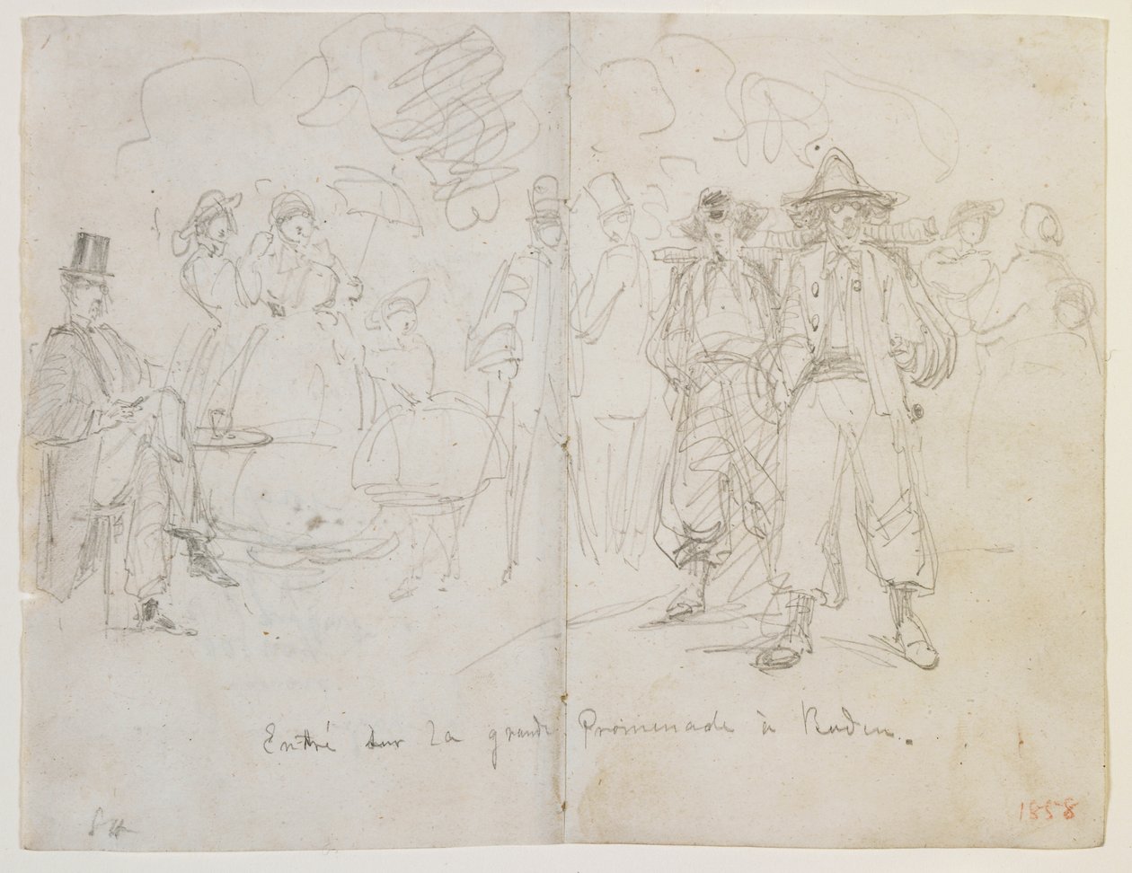 Ingången till Grande Promenade i Baden, 1858 (blyertspenna på oblekt papper) av James Abbott McNeill Whistler