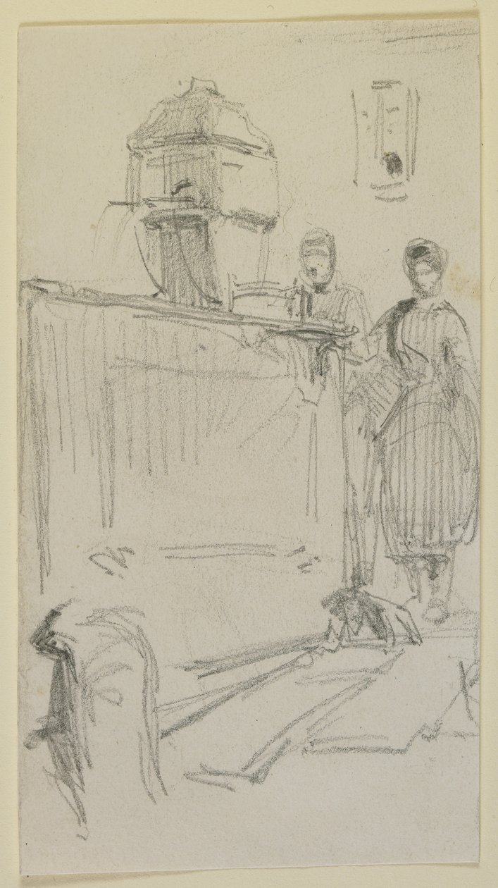 Figurer vid en fontän, 1858 (penna på benvitt vävt papper) av James Abbott McNeill Whistler