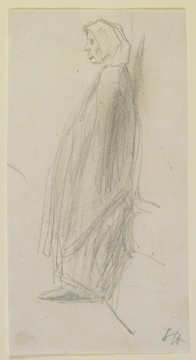 Profilskiss av en gammal kvinna stående, 1858 (penna på vitt papper) av James Abbott McNeill Whistler