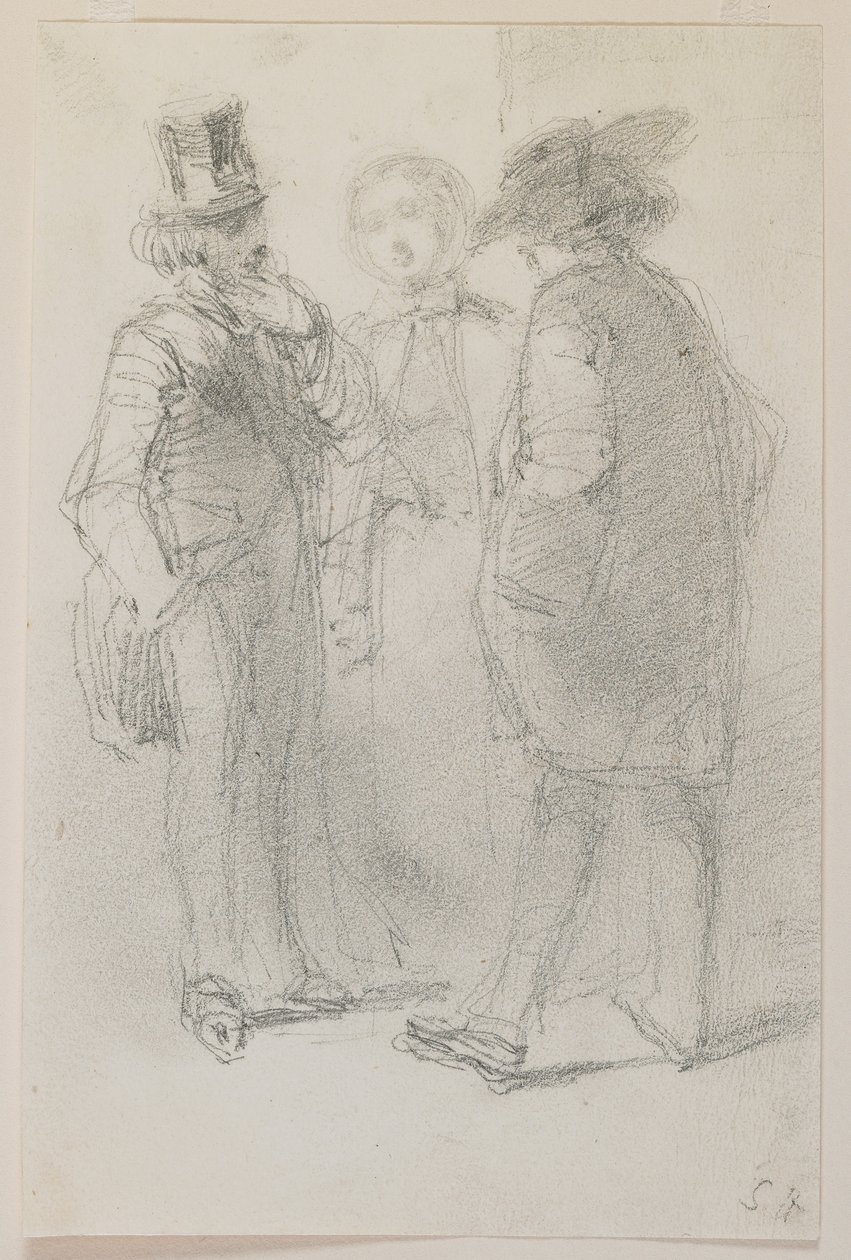 Whistler med vänner, 1858 (penna på vitt papper) av James Abbott McNeill Whistler
