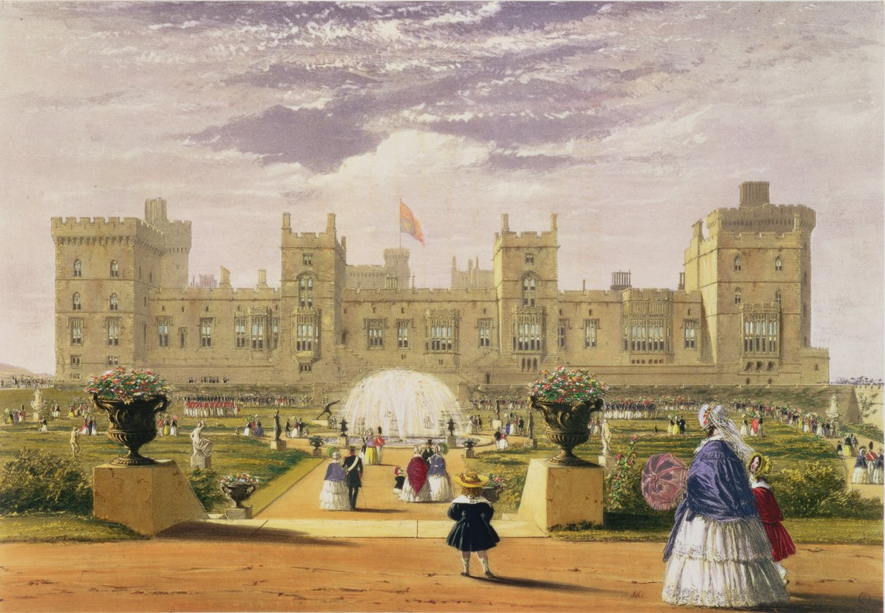 Östlig utsikt över slottet och trädgården, Windsor Castle, 1838 av James Baker Pyne