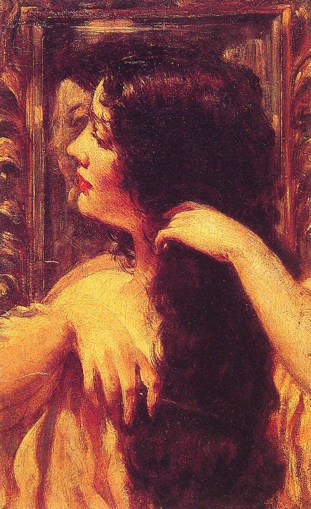  Brunette Combing Her Hairn av James Carroll Beckwith