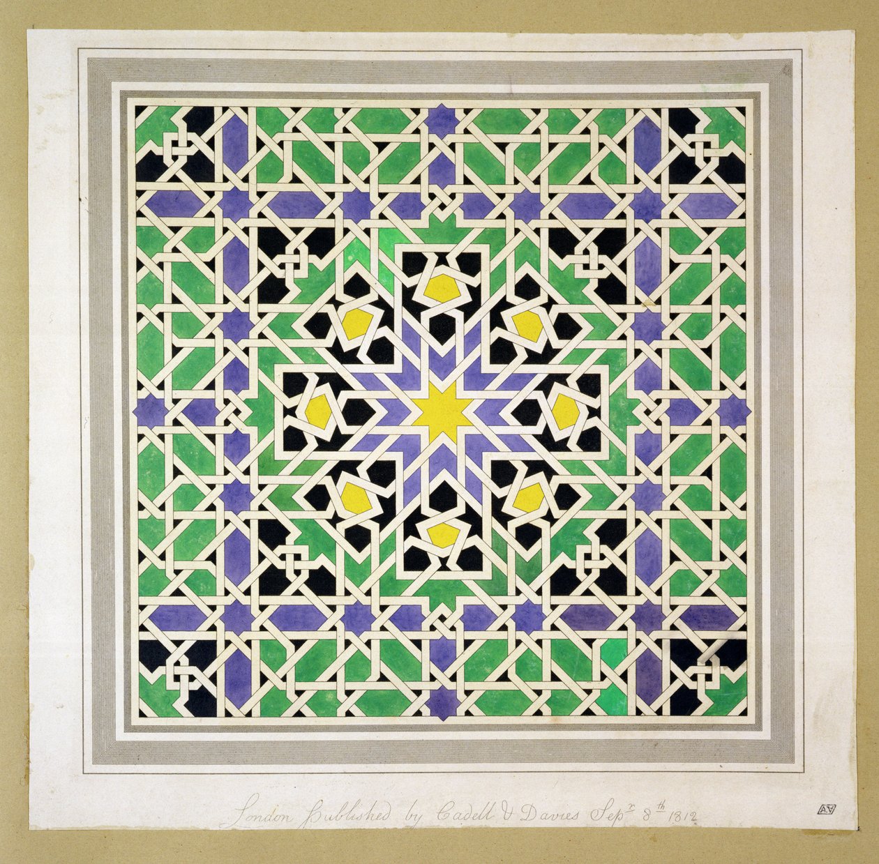 Mosaikdesign från Alhambra, från "The Arabian Antiquities of Spain", publicerad 1812. av James Cavanagh Murphy