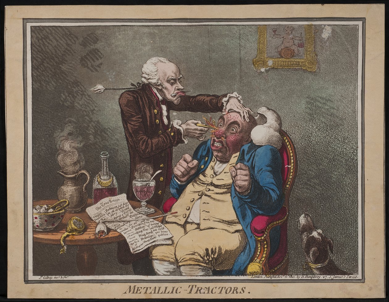 Metalliska traktorer, 1801 av James Gillray
