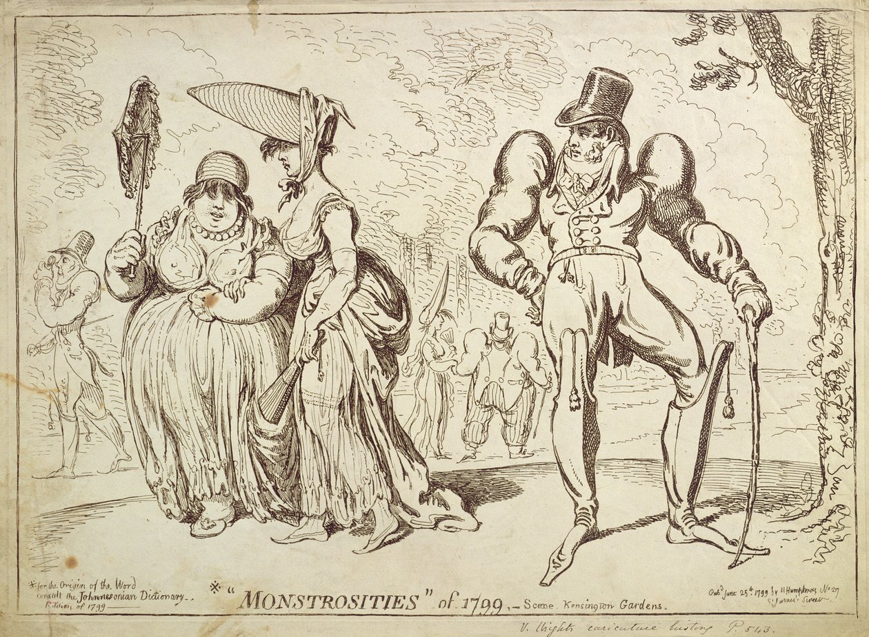 Monstrosities of 1799, or Scene in Kensington Gardens, utgiven av Hannah Humphrey 1799. av James Gillray
