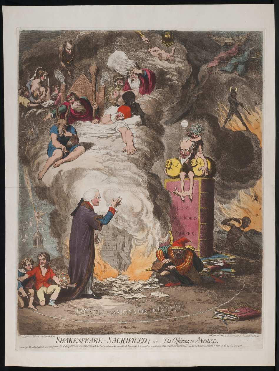 Shakespeare Sacrificed eller Offering to Avarice, 1789 av James Gillray