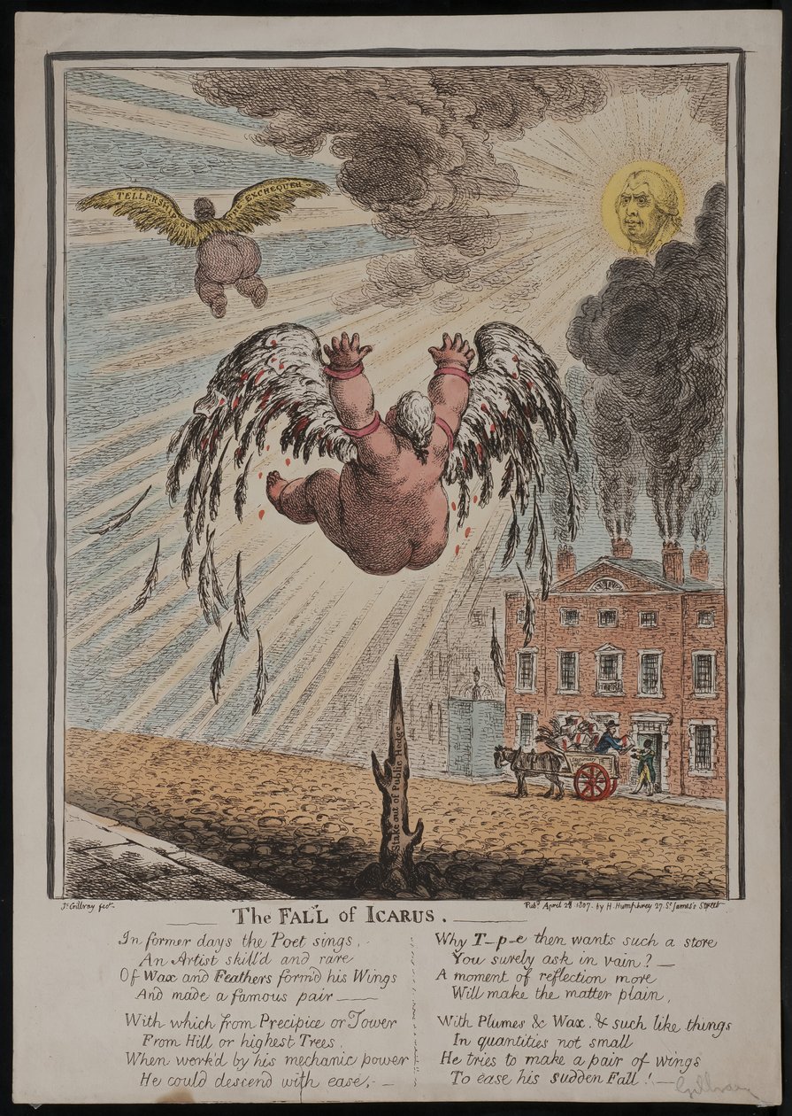 Ikaros fall, 1807 av James Gillray