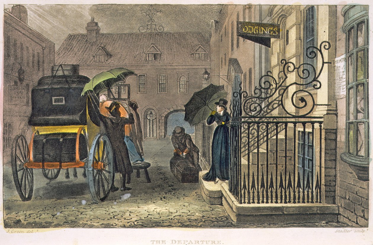 The Departure, platta från "Poetical Sketches of Scarborough", graverad av Joseph Constantine Stadler (fl.1780-1812) pub. 1813 av James Green