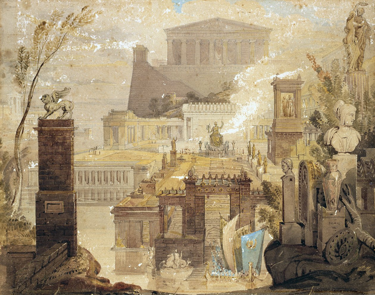 A Recreation of the Architecture of Ancient Athens, c.1830 (penna & bläck och wc på papper) av James Pennathorne