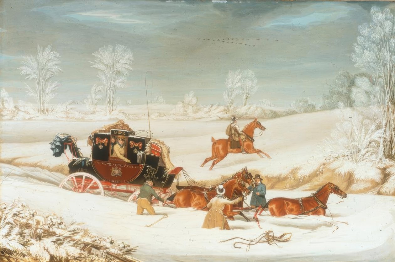 Postcoachen i en snödrift av James Pollard