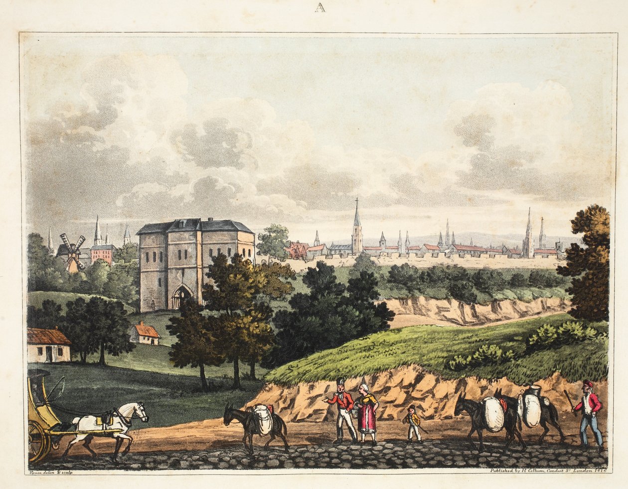 Staden Bryssel, från ingången till Foret de Soigne, med barriären, puben H. Colburn, 1816 av James Rouse