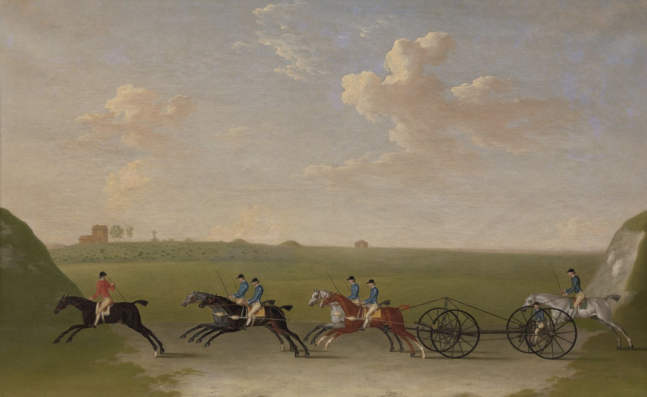 The Chaise Match Run on Newmarket Heath on Wednesday the 29th of August, 1750 av James Seymour