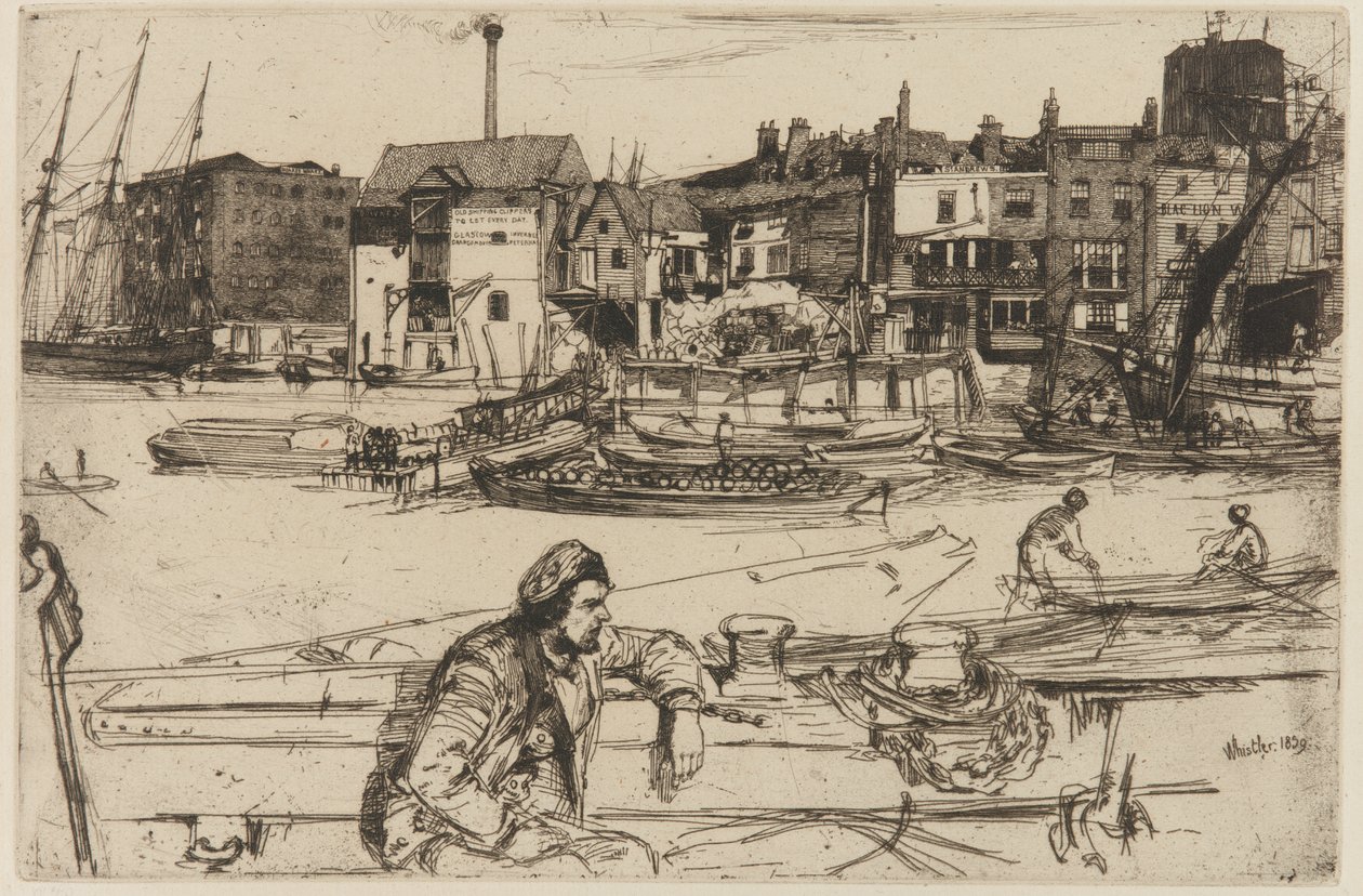 Black Lion Wharf, 1859. av James Abbott McNeill Whistler