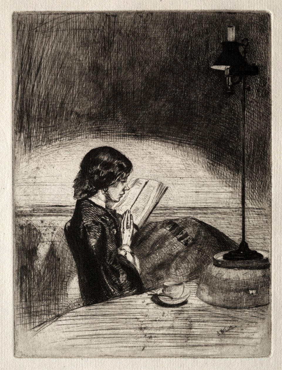 Läsning av Lamplight, 1859. av James Abbott McNeill Whistler