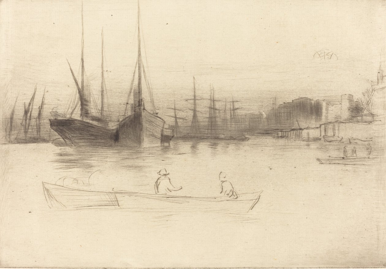 Ångbåtar utanför tornet, 1875. av James Abbott McNeill Whistler
