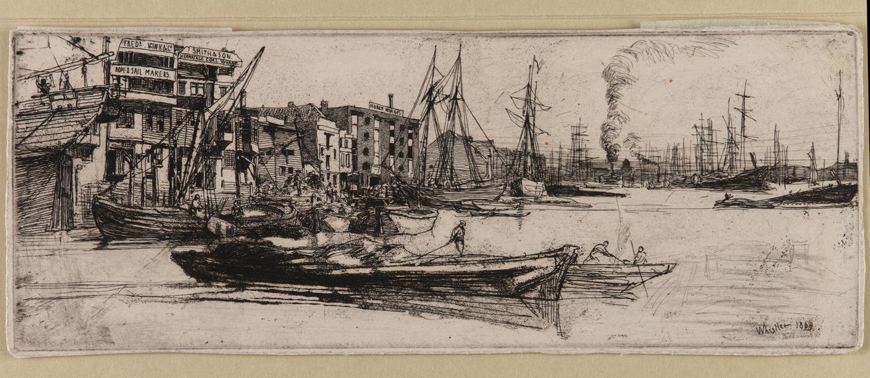 Thames Warehouses, 1859. av James Abbott McNeill Whistler