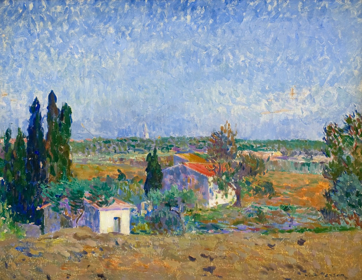 Landskap, 1900-talet (olja ombord) av James Bolivar Manson