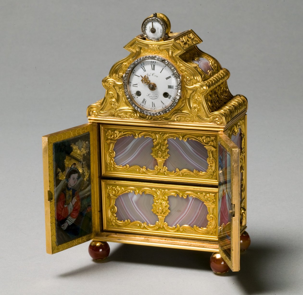 Miniatyrskåp med klocka, c.1770-75 av James Cox