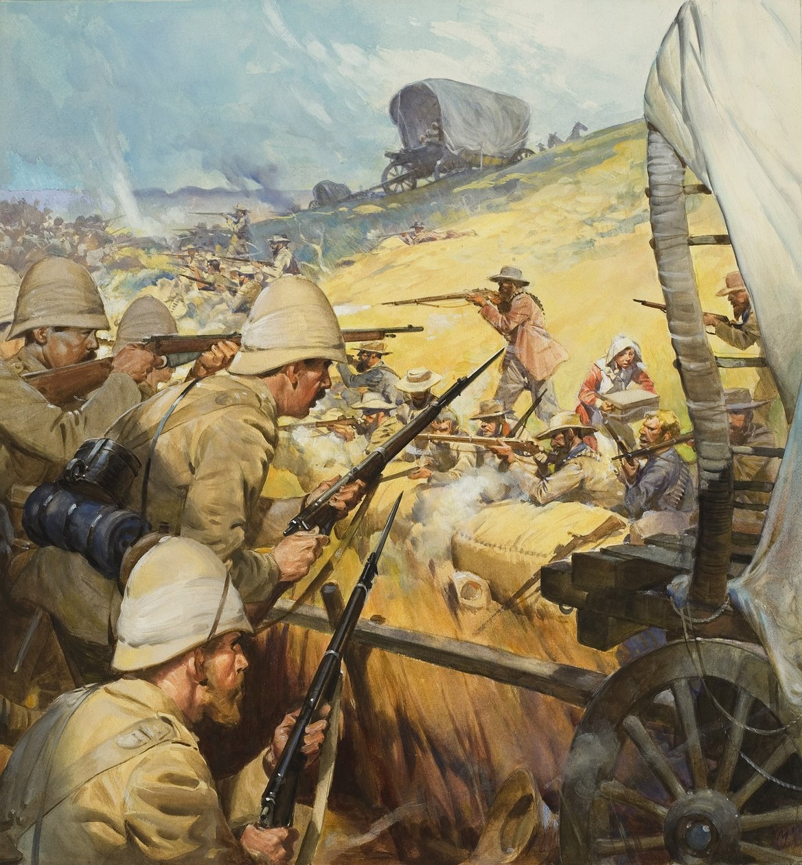 Boer War Skirmish (gouache på papper) av James Edwin McConnell