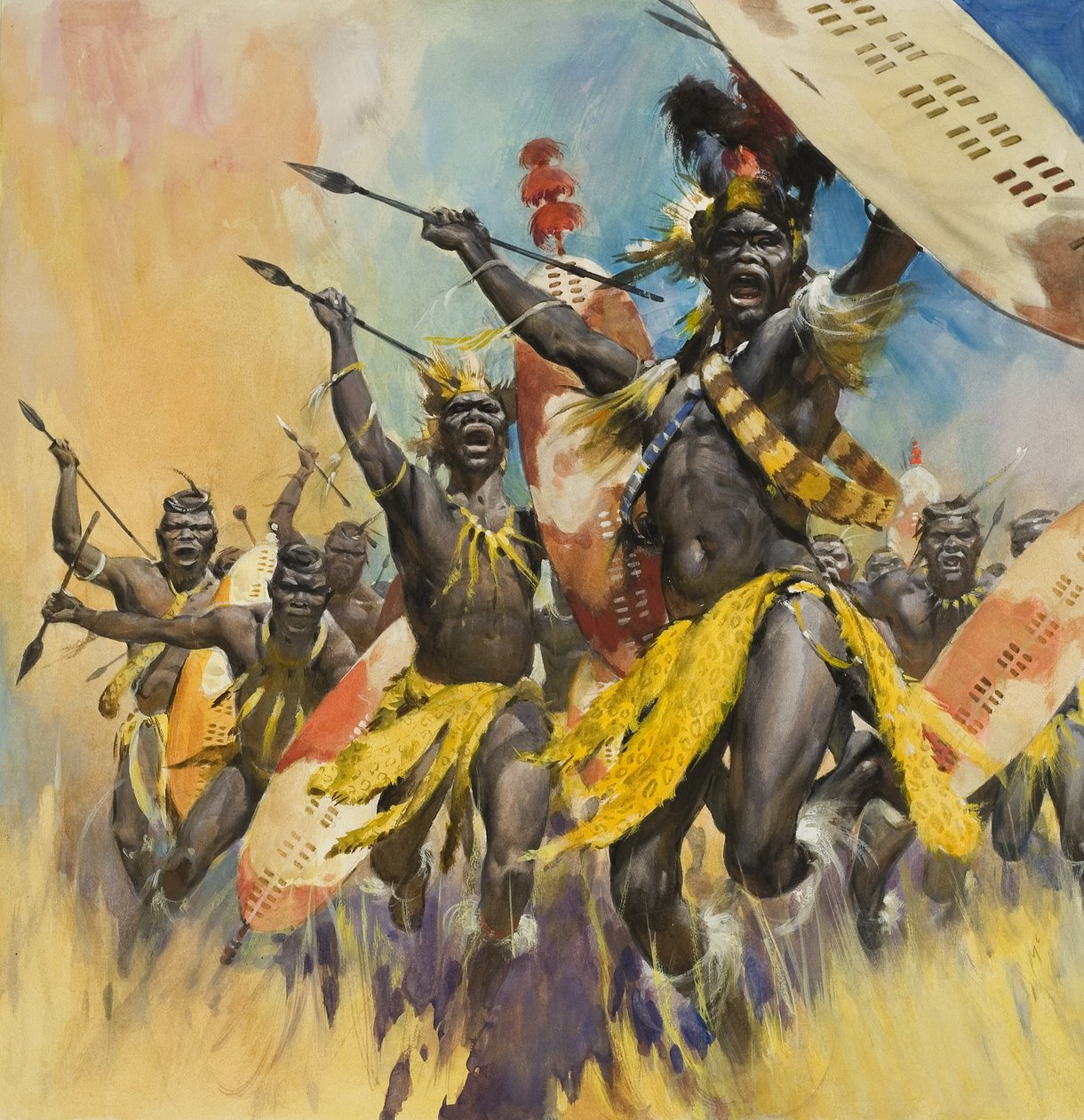 Zulu Warriors (gouache på papper) av James Edwin McConnell
