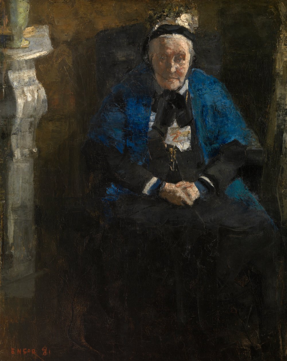 Dam med blå halsduk av James Ensor